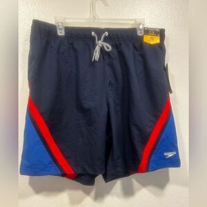 Speedo Men's Swim Trunks - Dark Blue with Red and Blue Accents